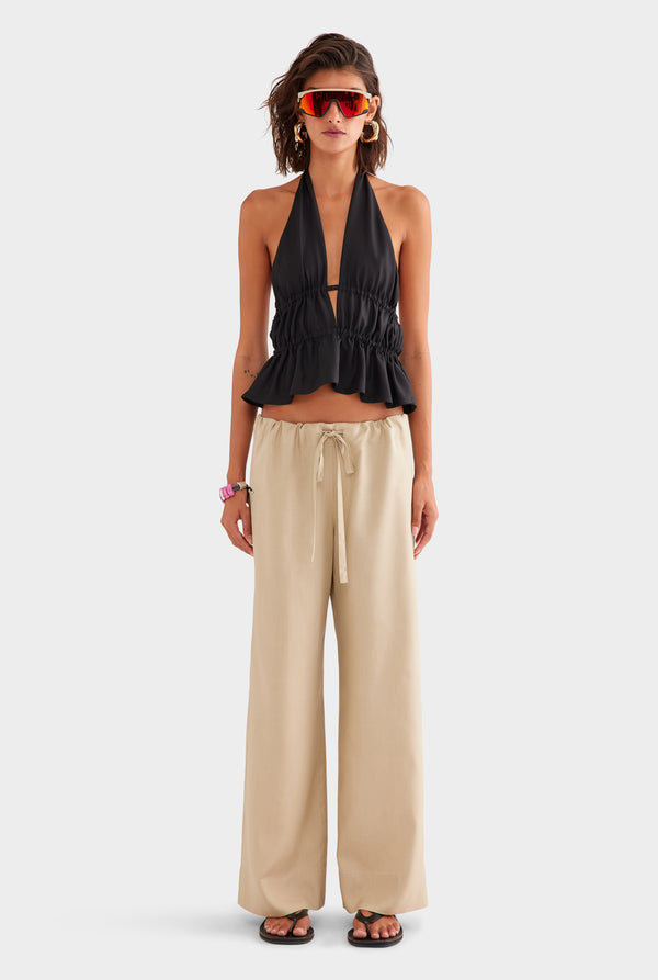 Relaxed Fuji Silk Drawstring Pant - Taupe
