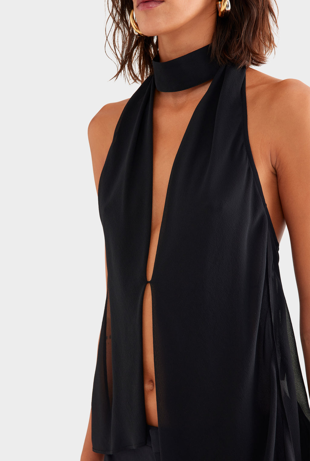 Silk Layered Halter Top - Black