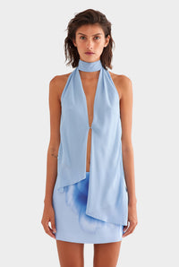 Silk Layered Halter Top - Powder Blue