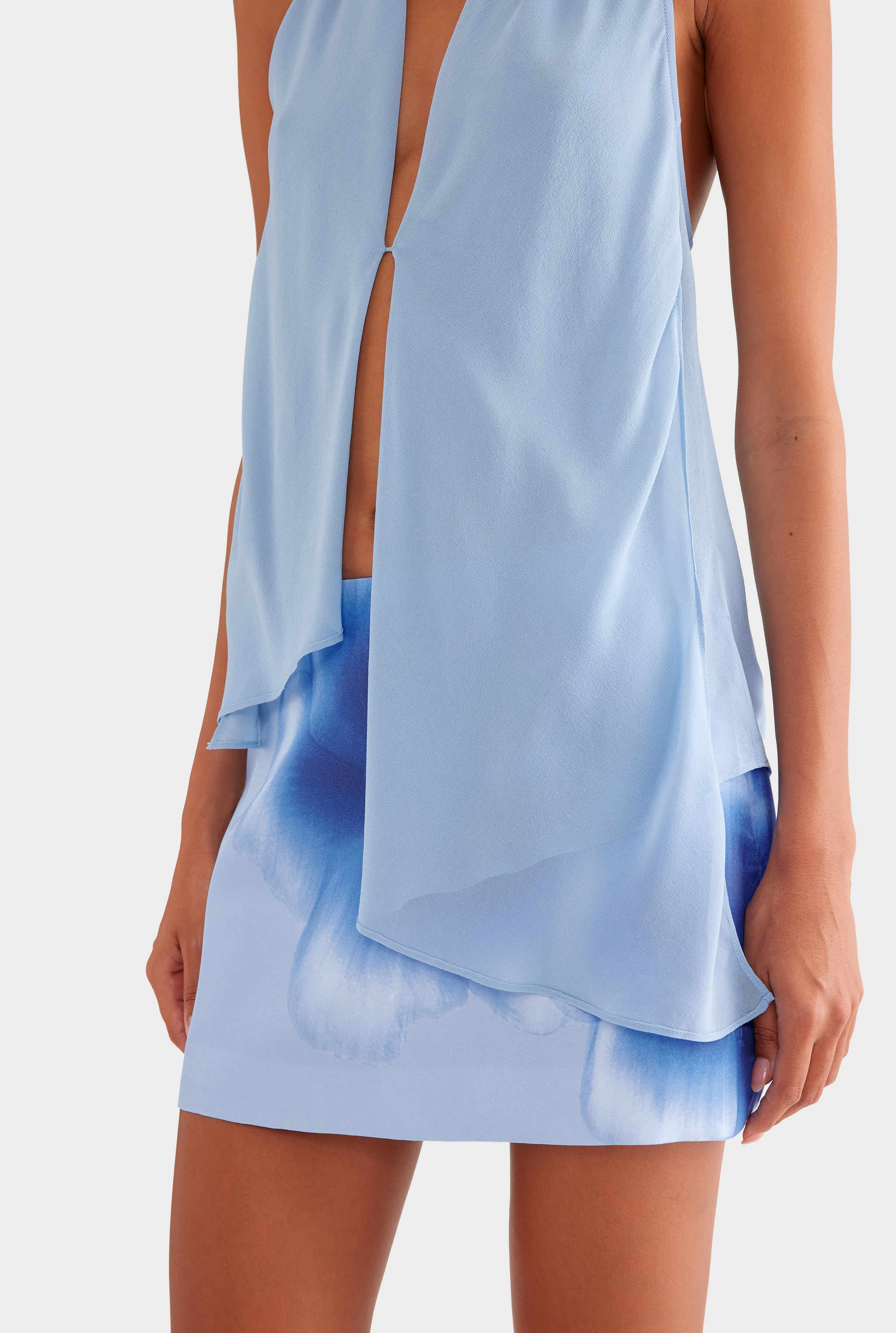 Silk Layered Halter Top - Powder Blue