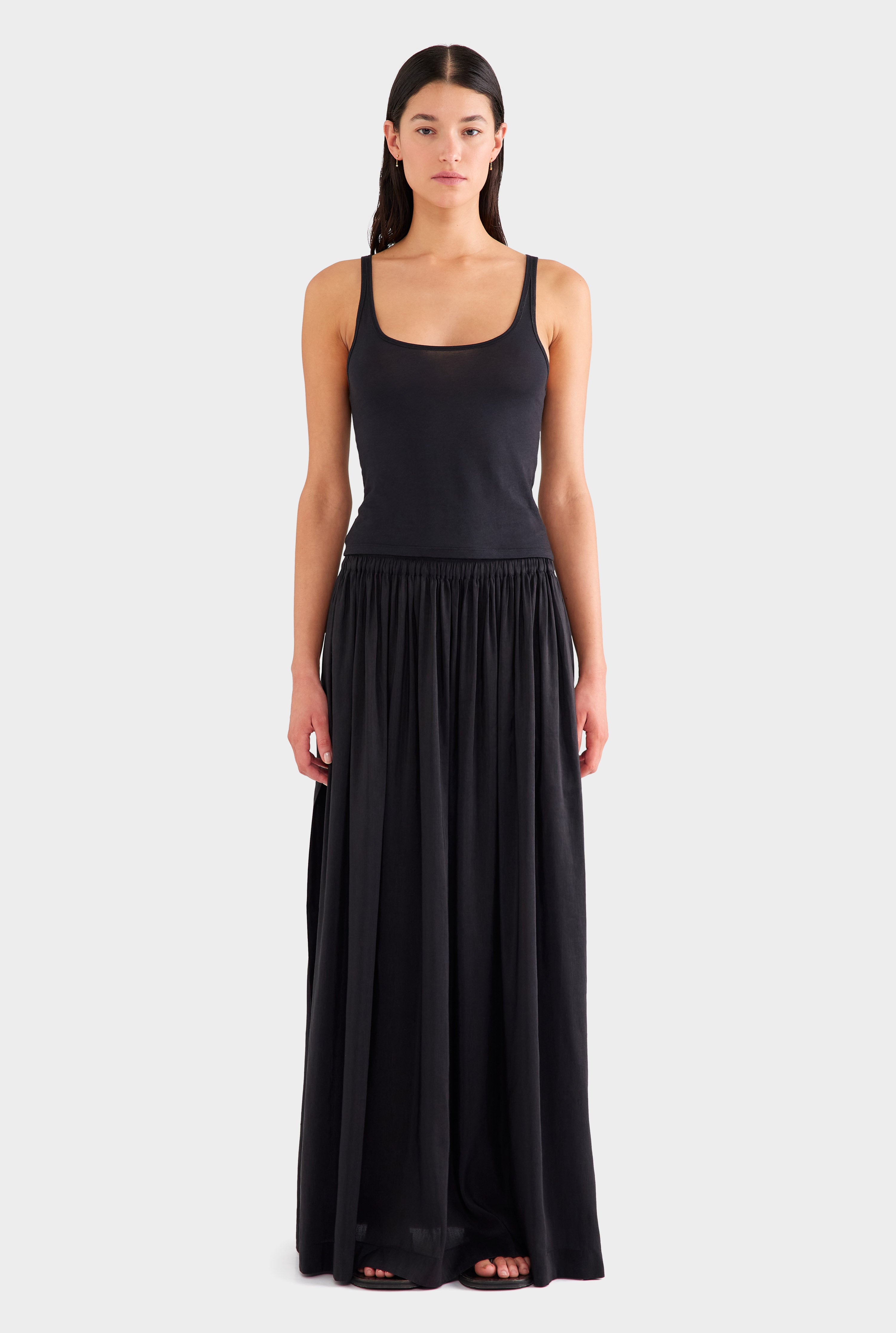Silk Linen Maxi Skirt - Black