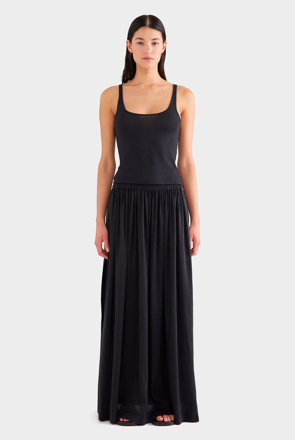 Silk Linen Maxi Skirt - Black