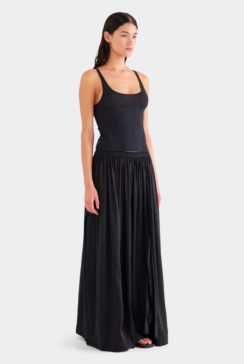 Silk Linen Maxi Skirt - Black