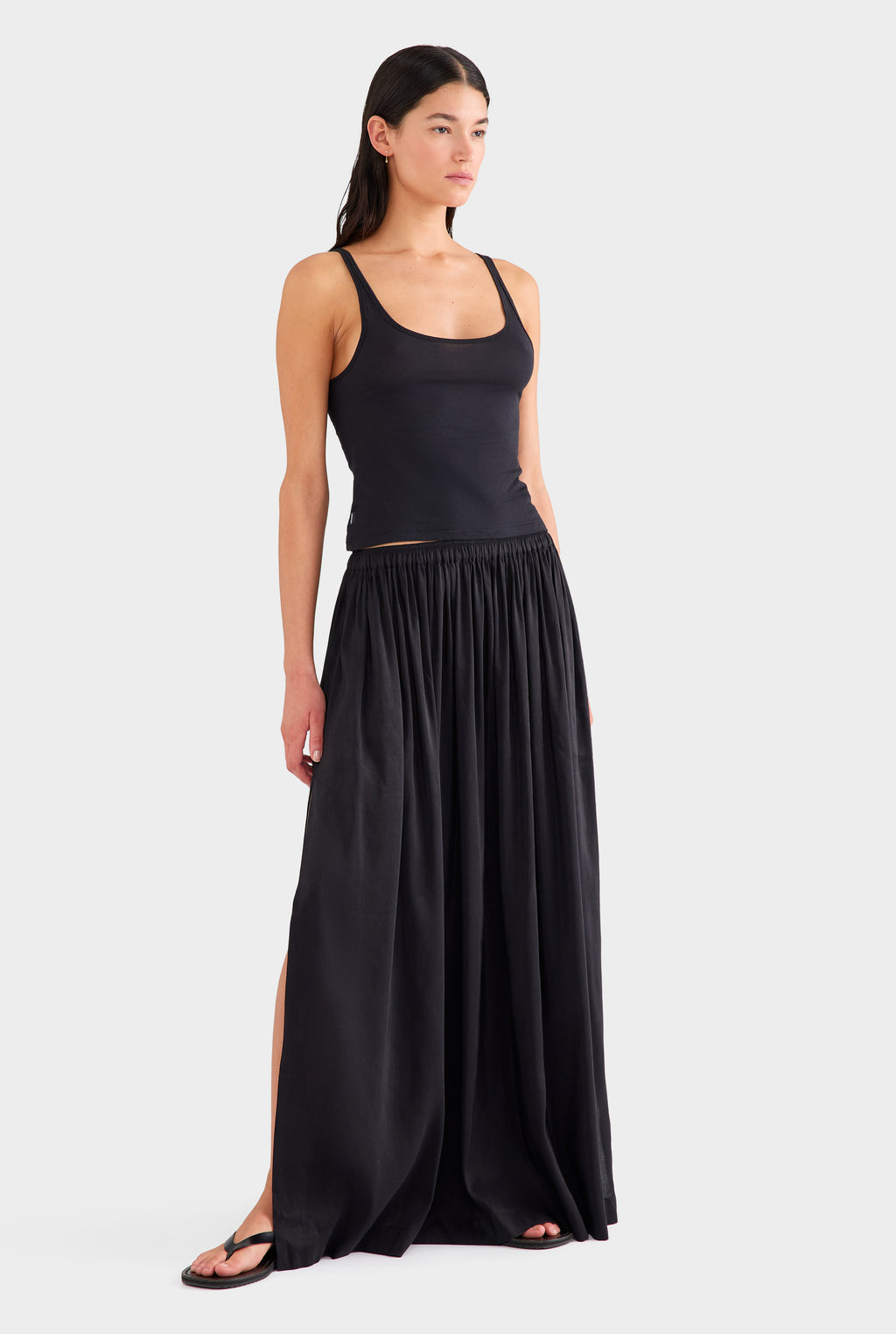 Silk Linen Maxi Skirt - Black