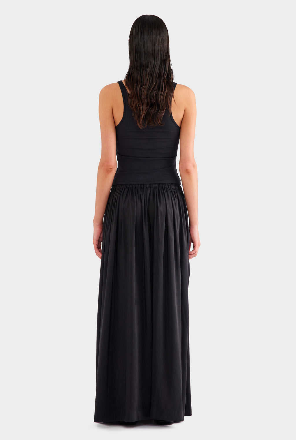 Silk Linen Maxi Skirt - Black
