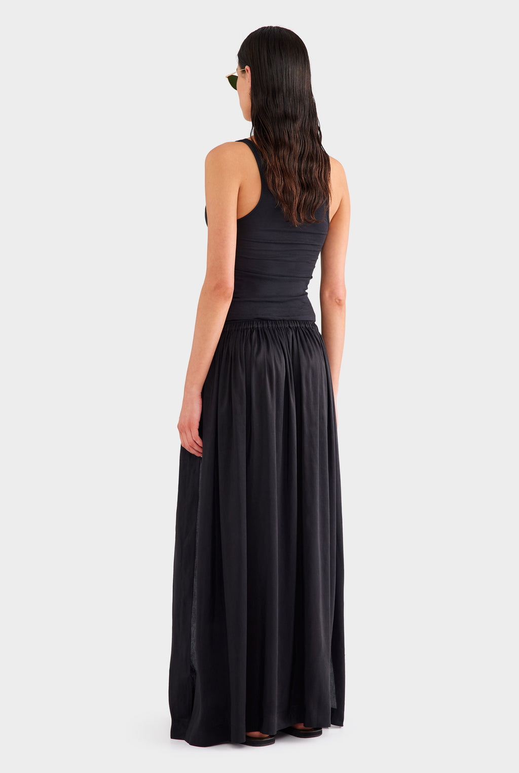 Silk Linen Maxi Skirt - Black