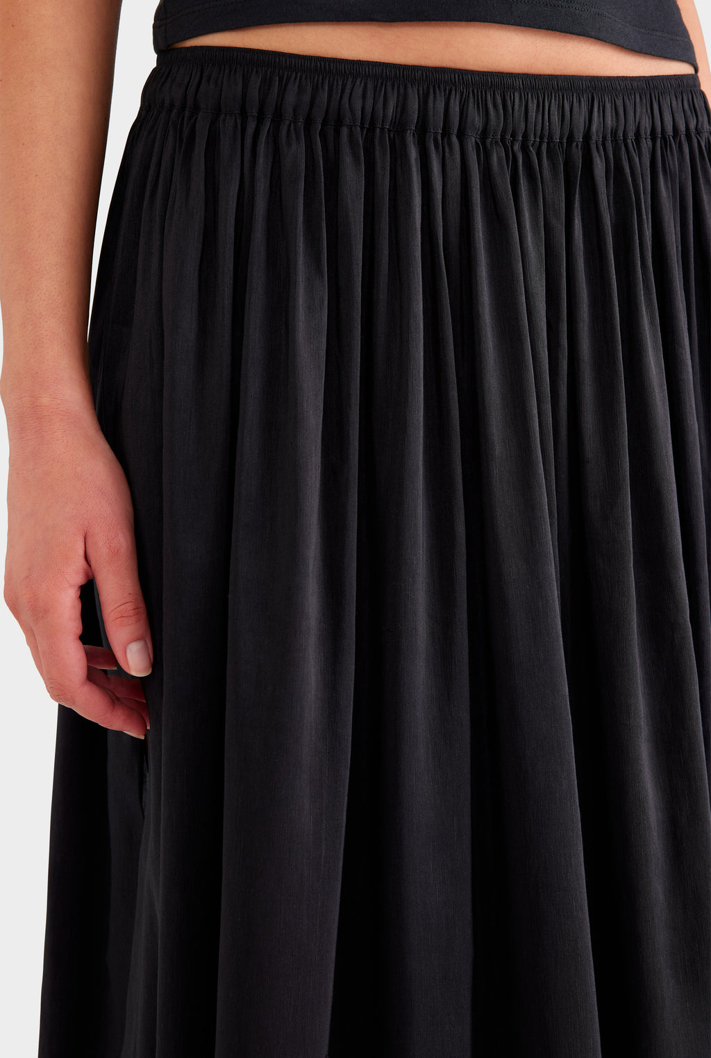 Silk Linen Maxi Skirt - Black