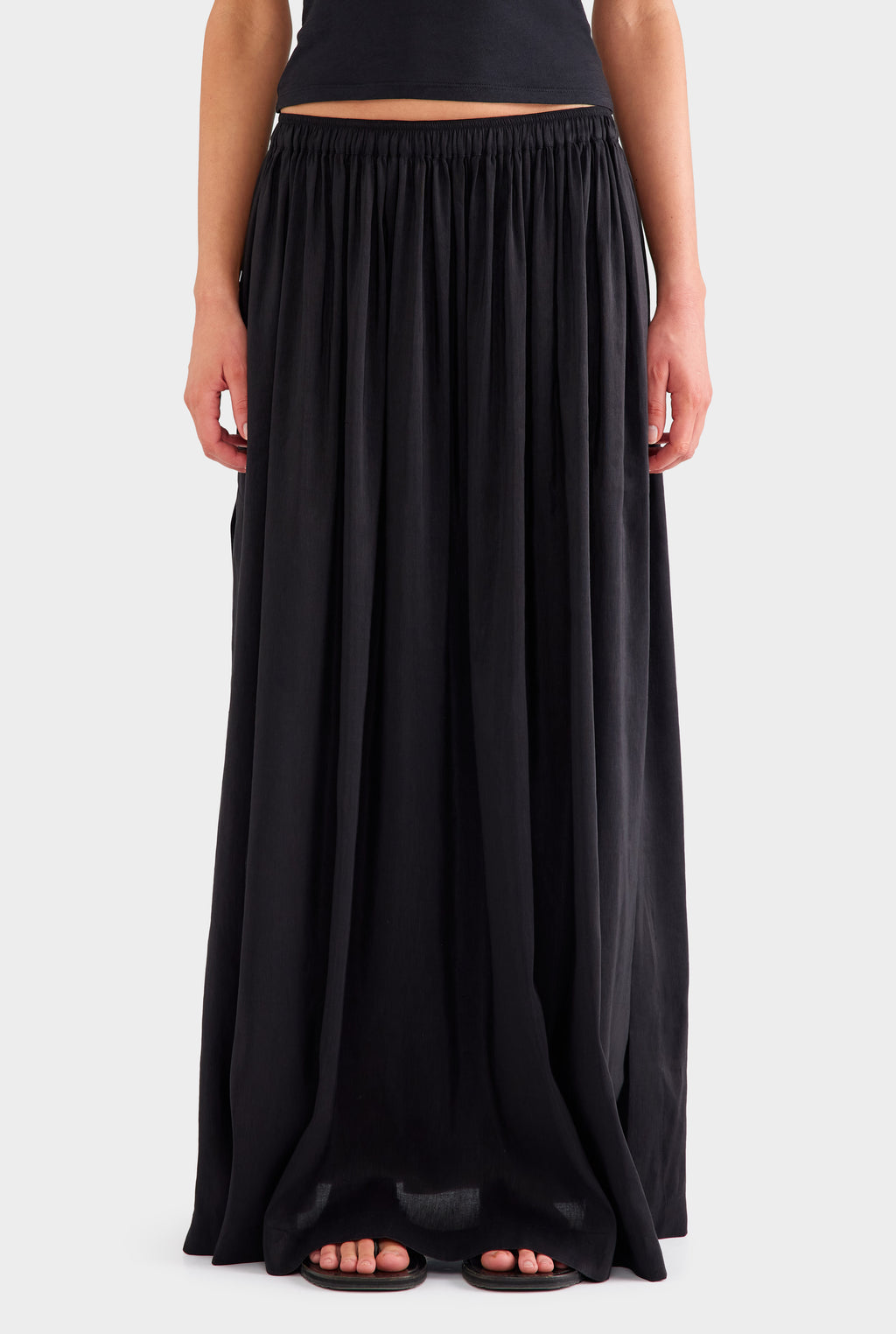 Silk Linen Maxi Skirt - Black