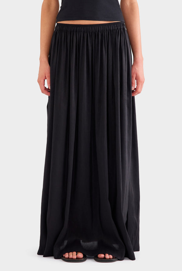Silk Linen Maxi Skirt - Black