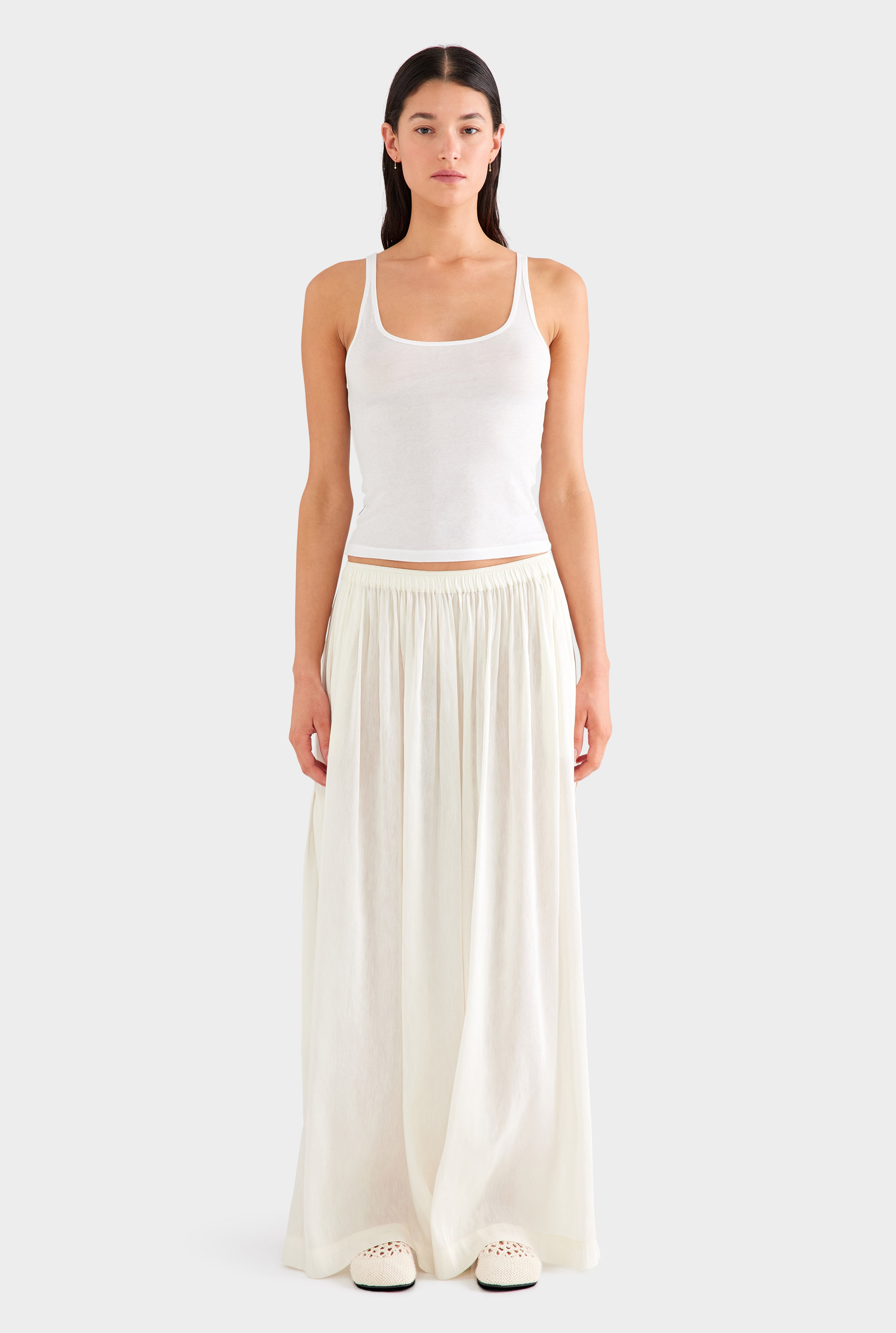 Silk Linen Maxi Skirt - Off White