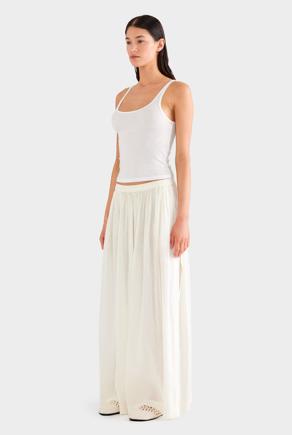Silk Linen Maxi Skirt - Off White