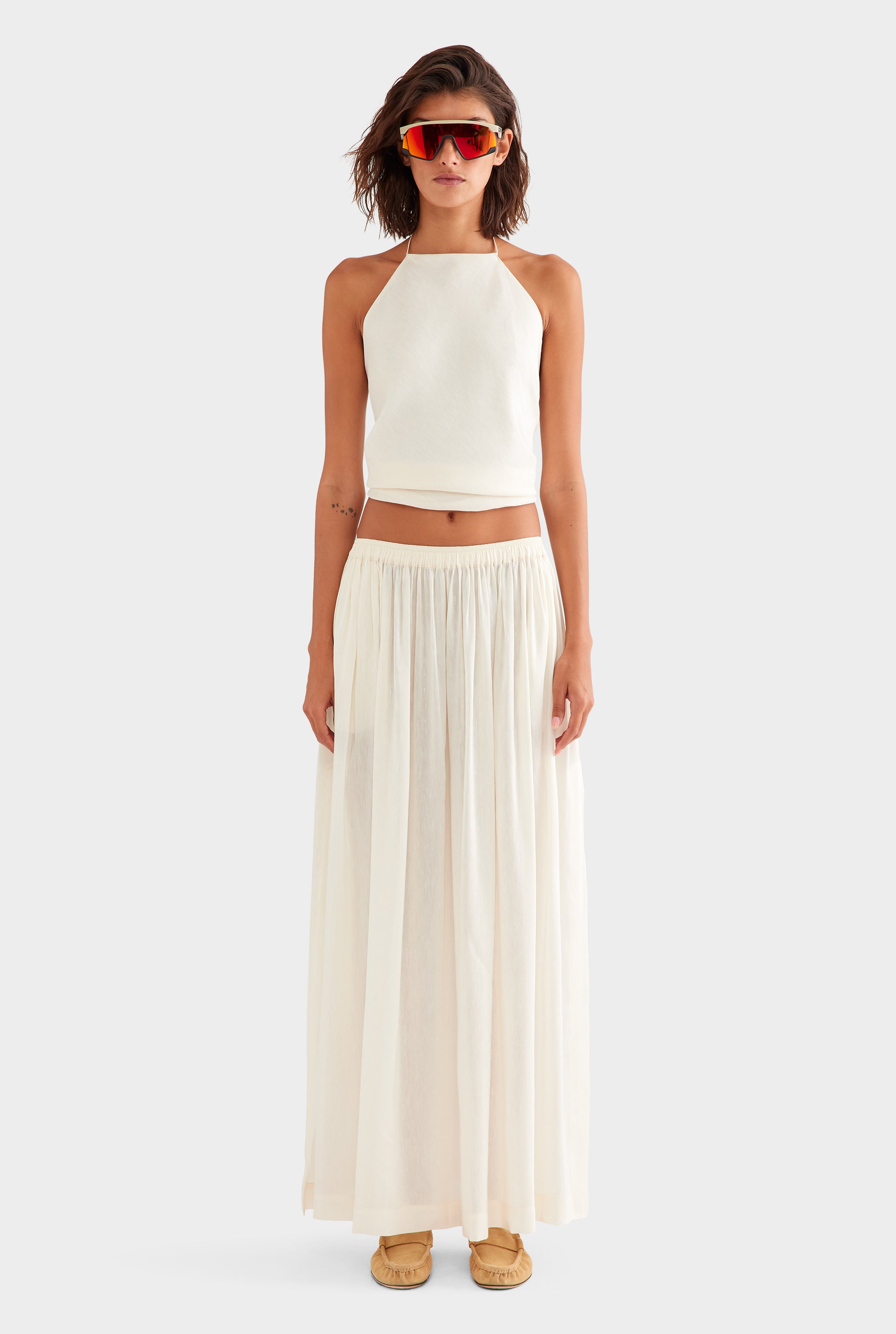 Silk Linen Scarf Halter Top - Off White