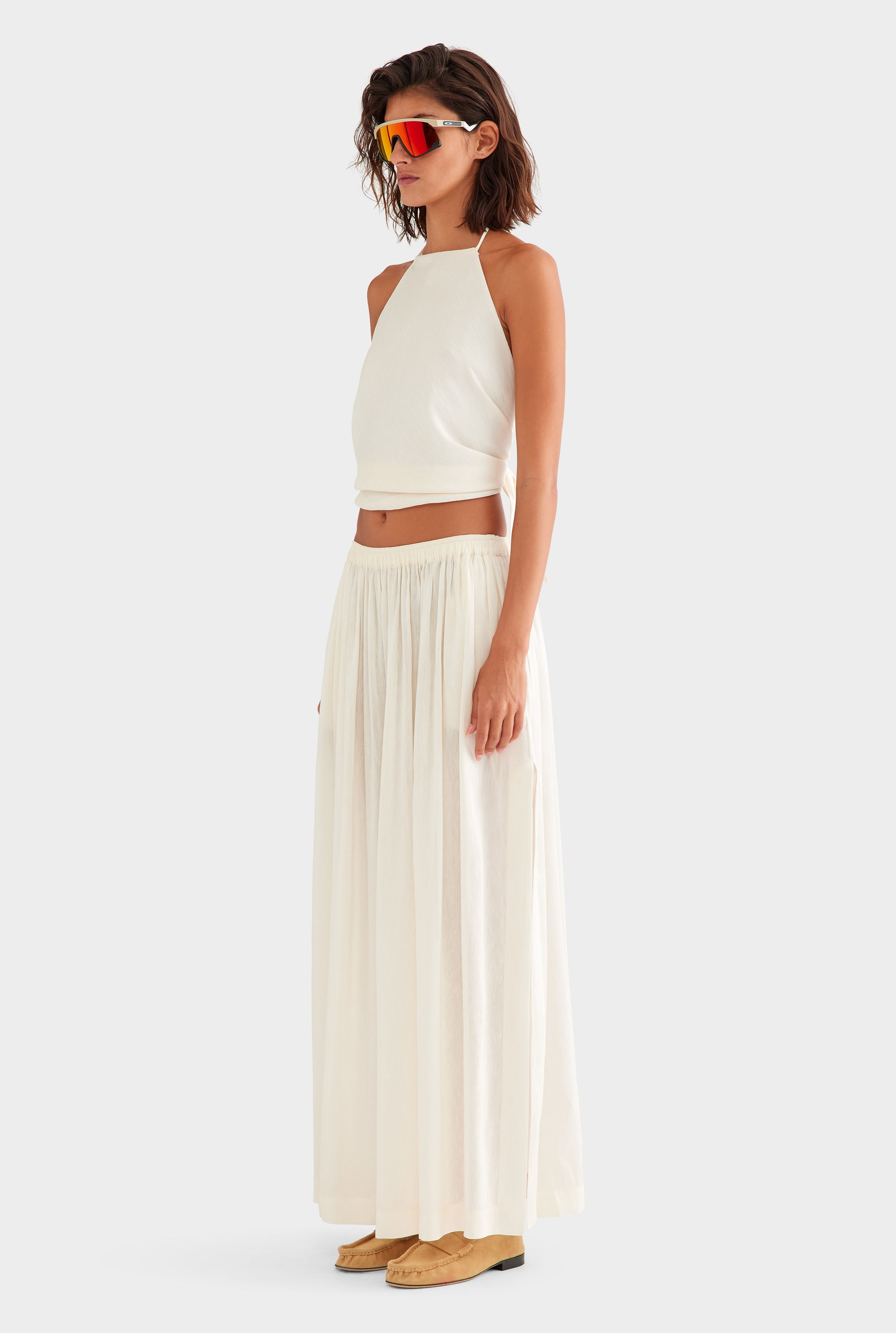 Silk Linen Scarf Halter Top - Off White