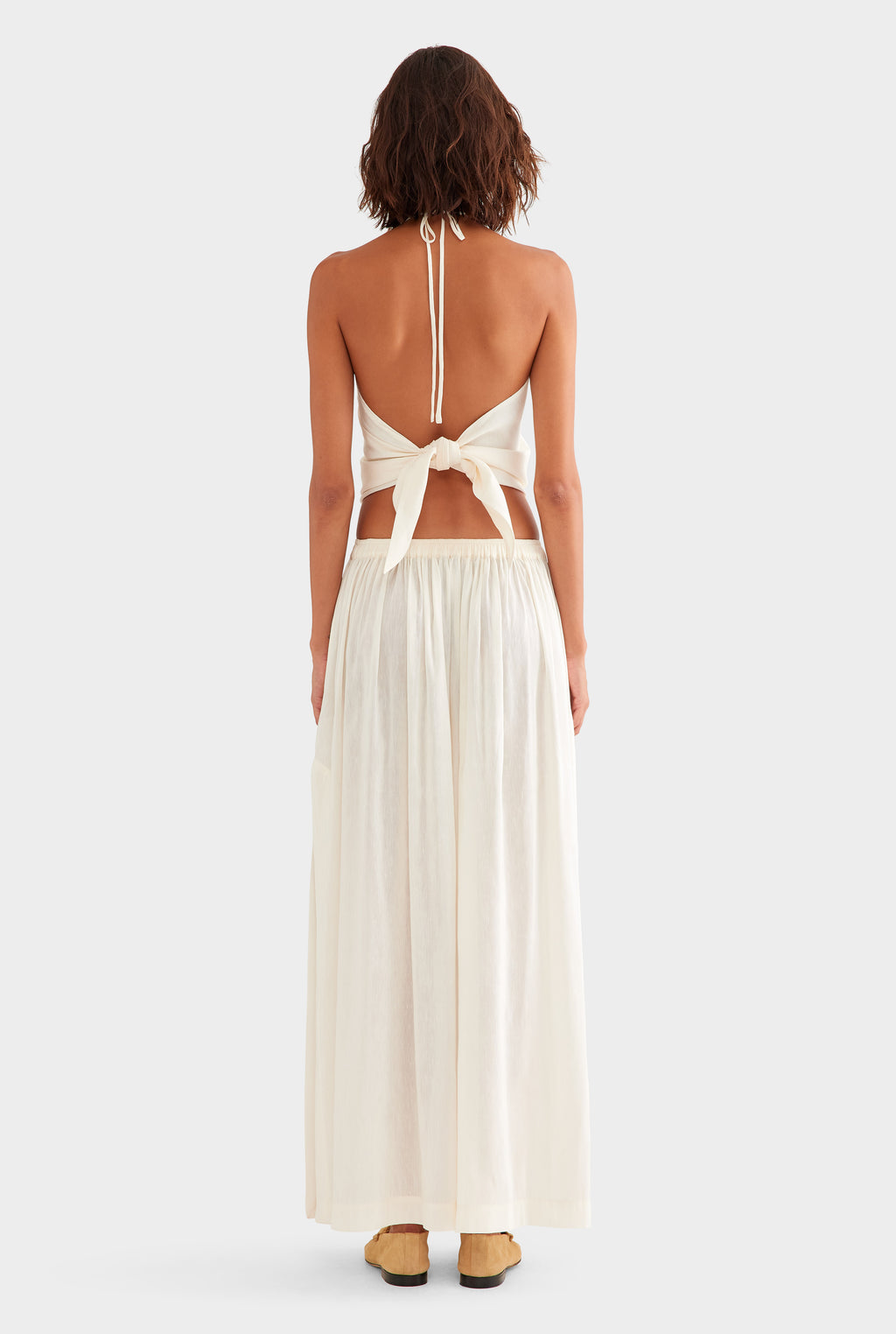 Silk Linen Scarf Halter Top - Off White