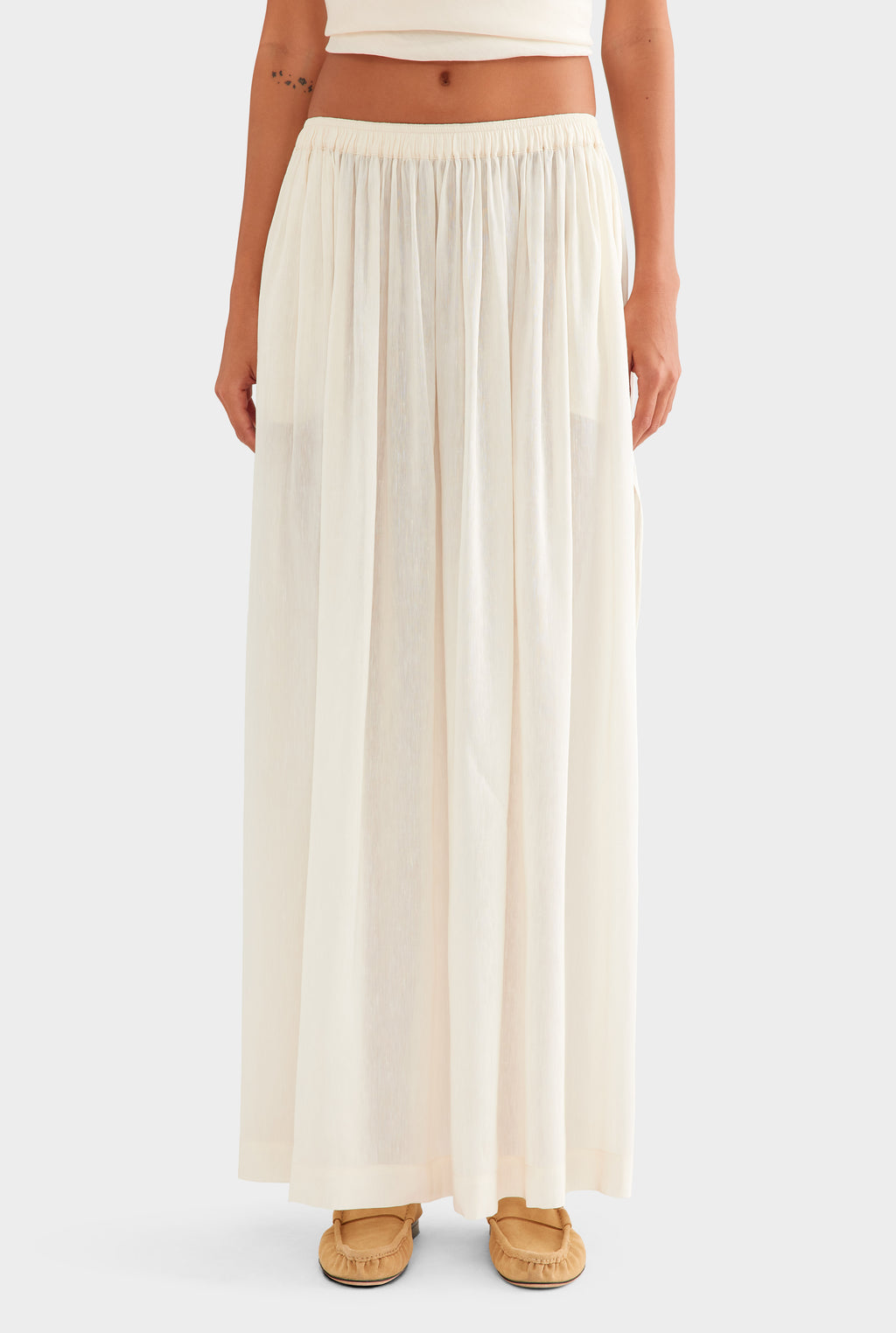 Silk Linen Maxi Skirt - Off White