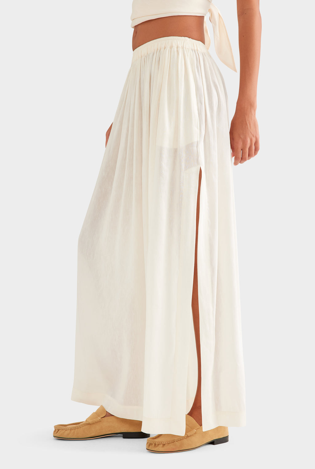 Silk Linen Maxi Skirt - Off White