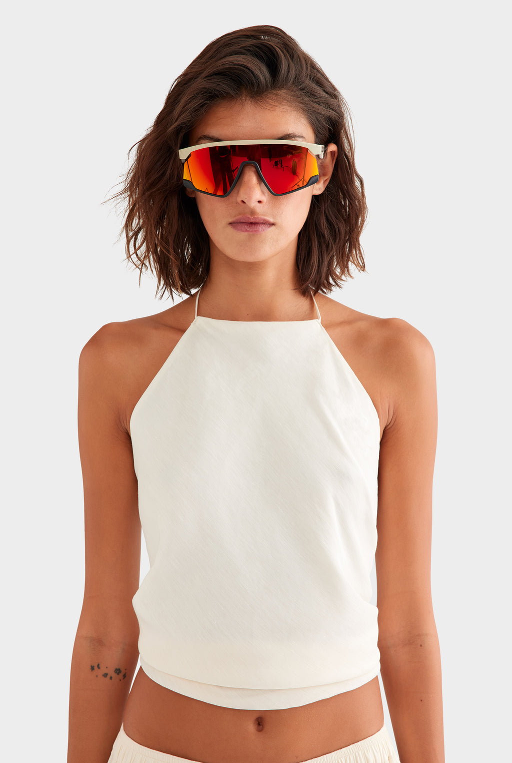 Silk Linen Scarf Halter Top - Off White