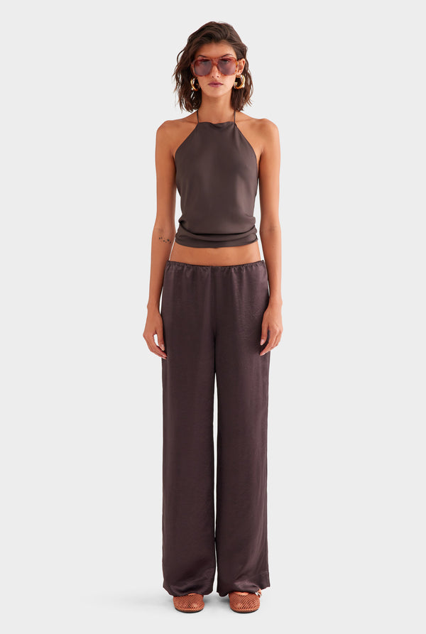 Silk Scarf Halter Top - Dark Chocolate
