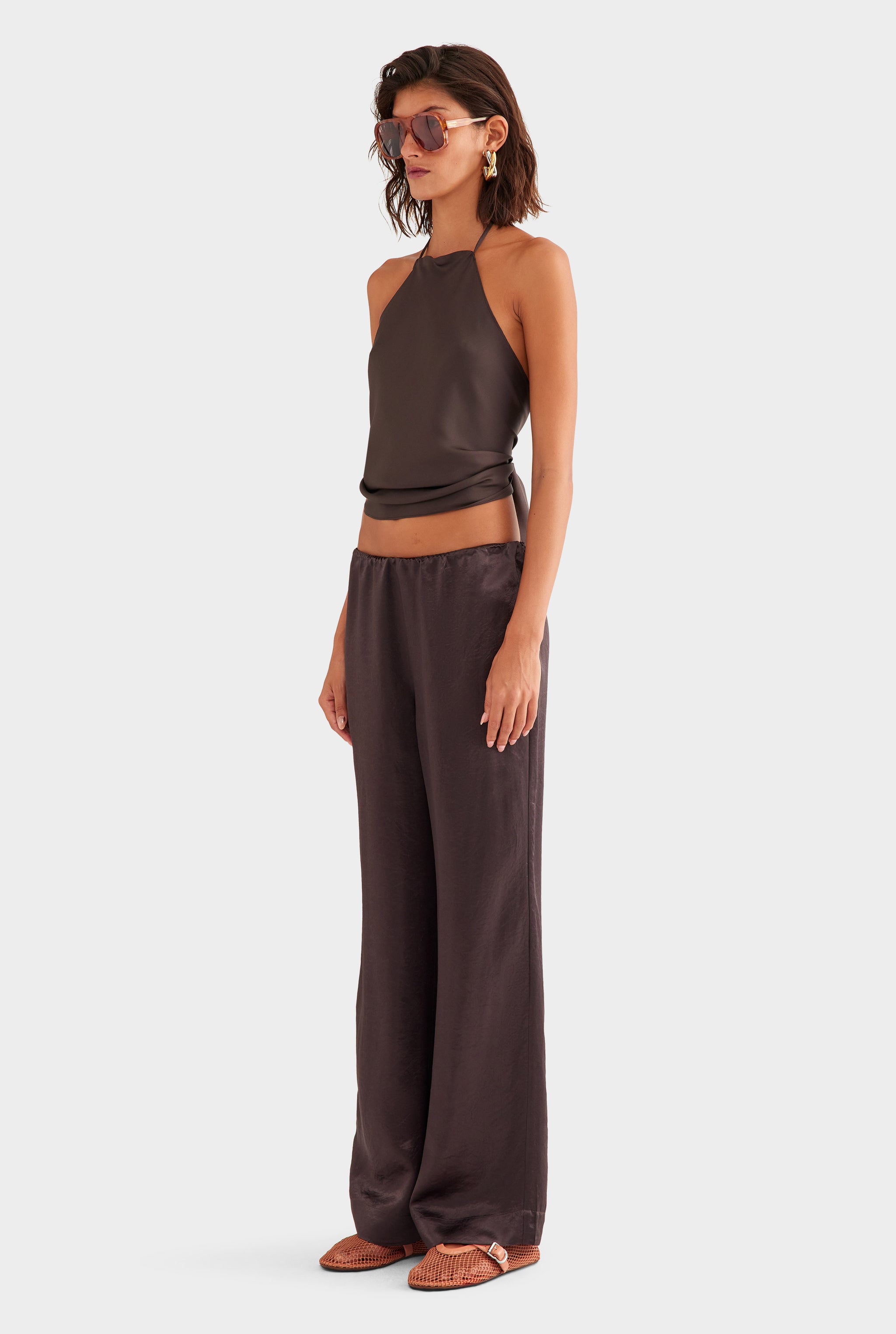 Silk Scarf Halter Top - Dark Chocolate