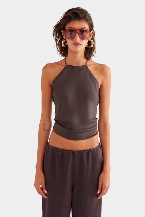 Silk Scarf Halter Top - Dark Chocolate