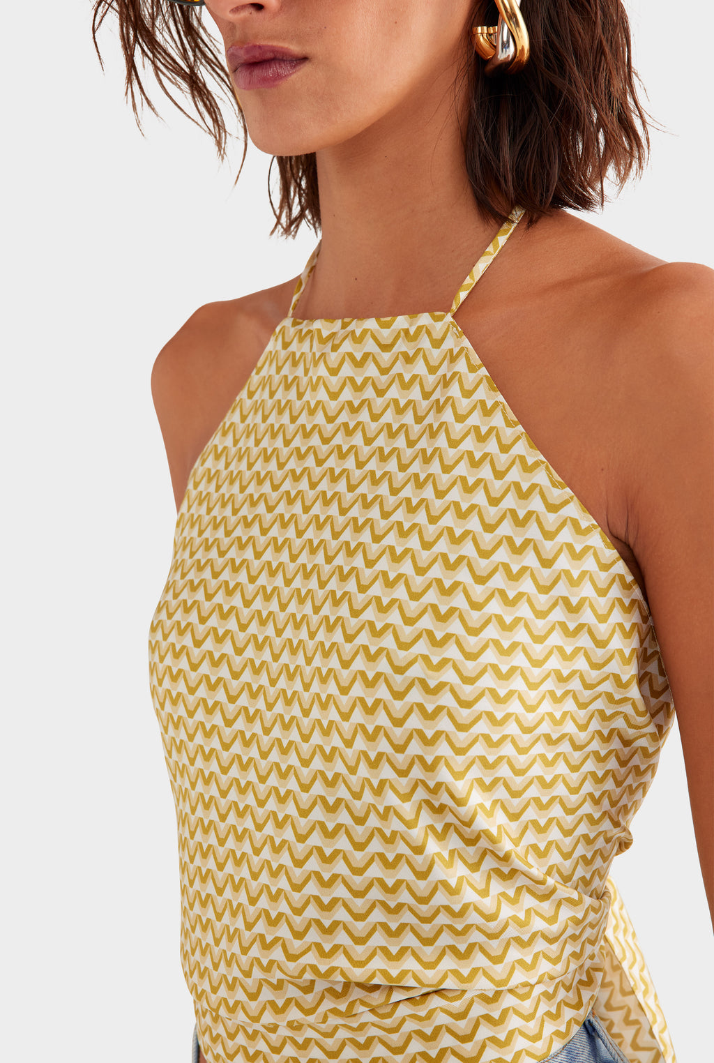 Silk Scarf Halter Top - Pale Yellow/Amber V Monogram