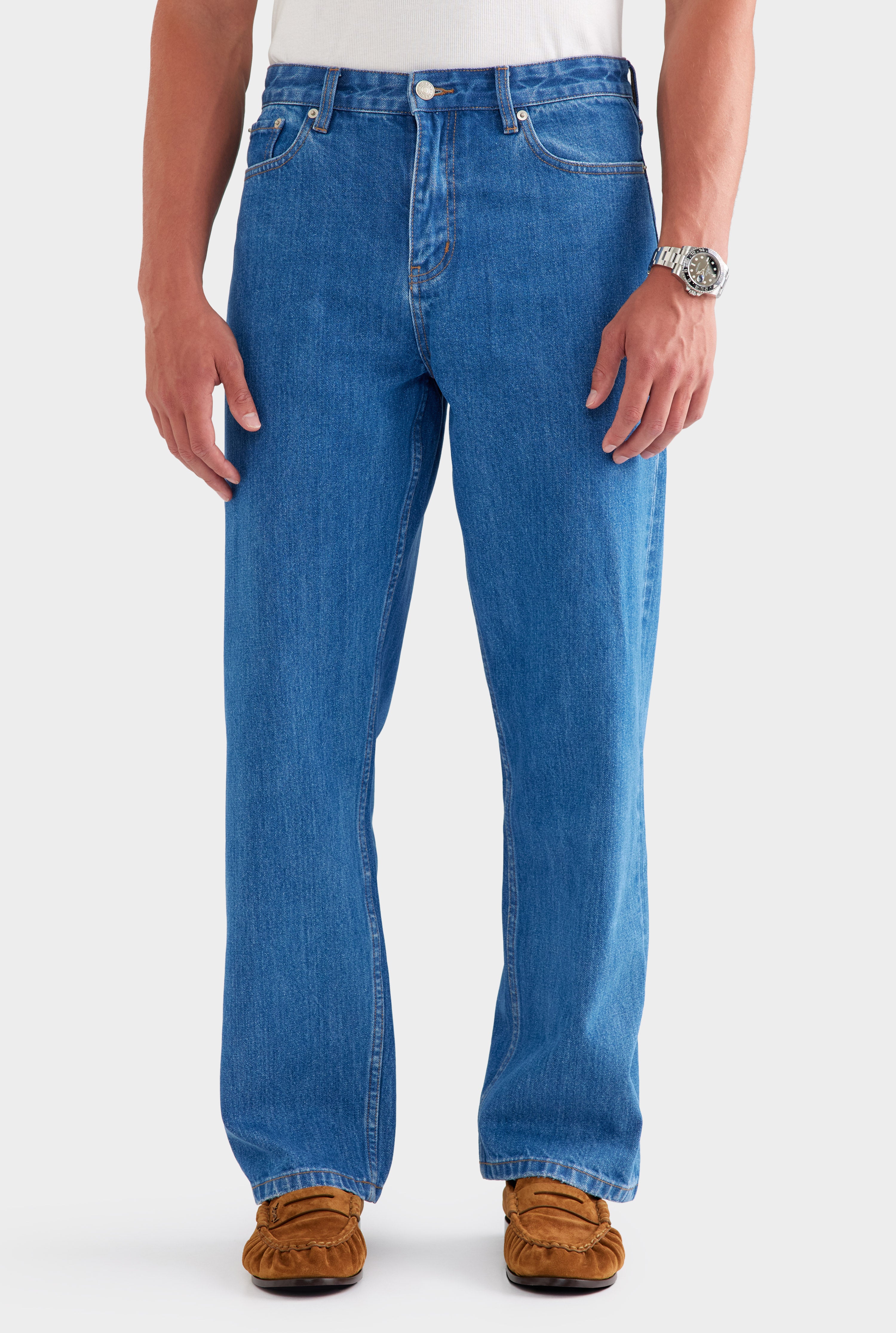 Straight Leg Denim Jean - Mid Blue