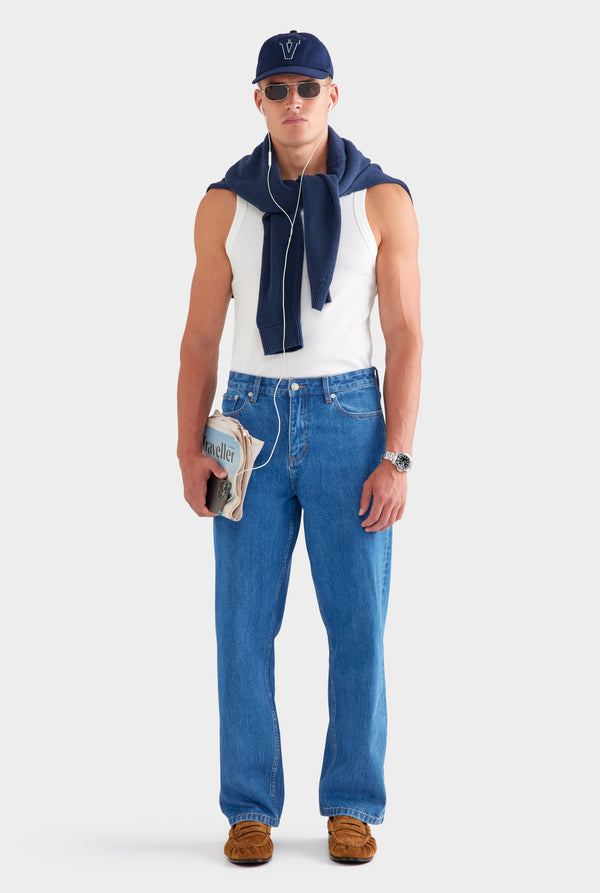 Straight Leg Denim Jean - Mid Blue