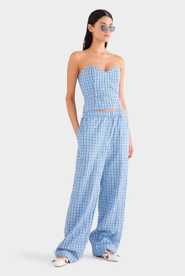 Relaxed Check Cotton Pant - Blue Crushed Check