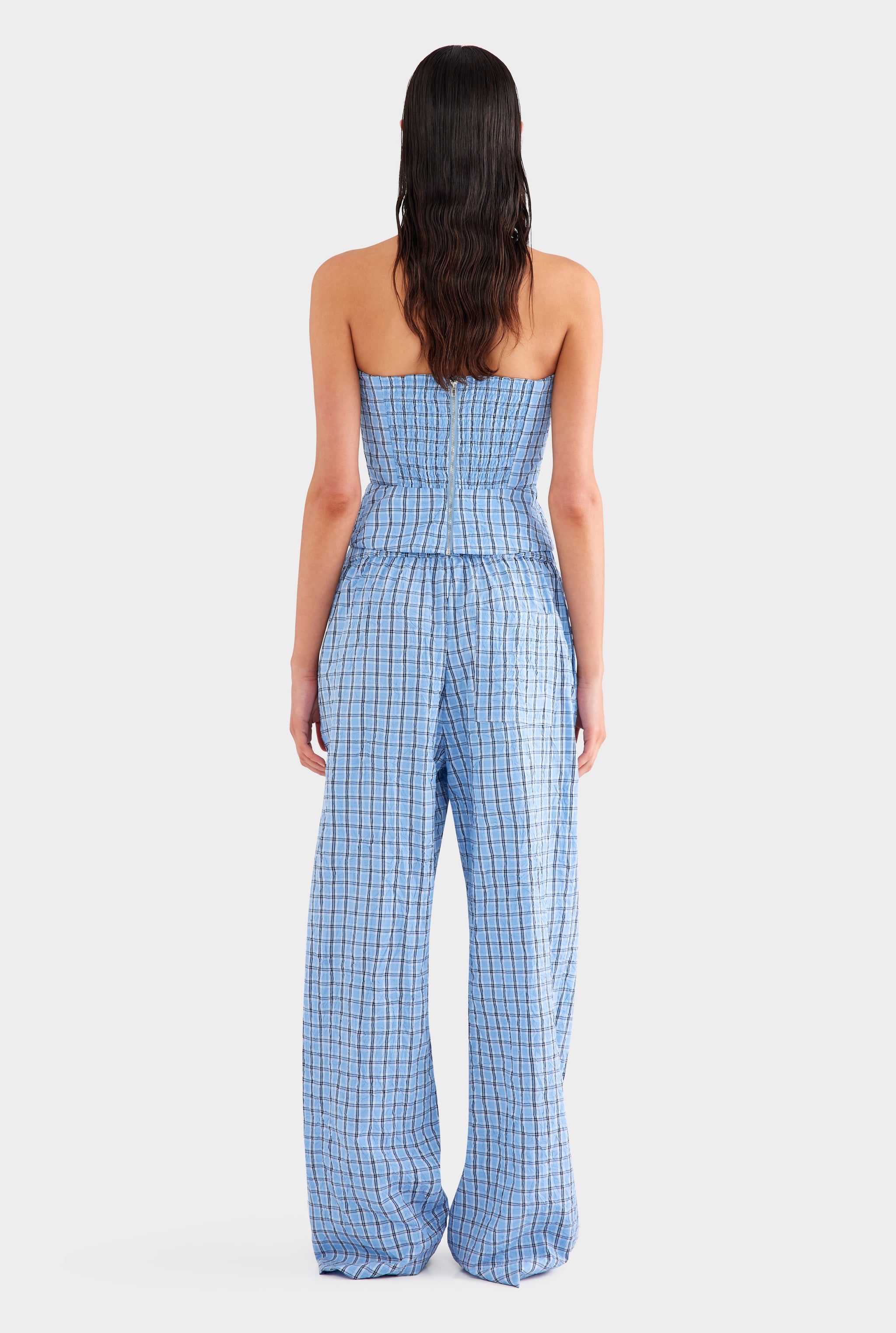 Strapless Check Bustier - Blue Crushed Check
