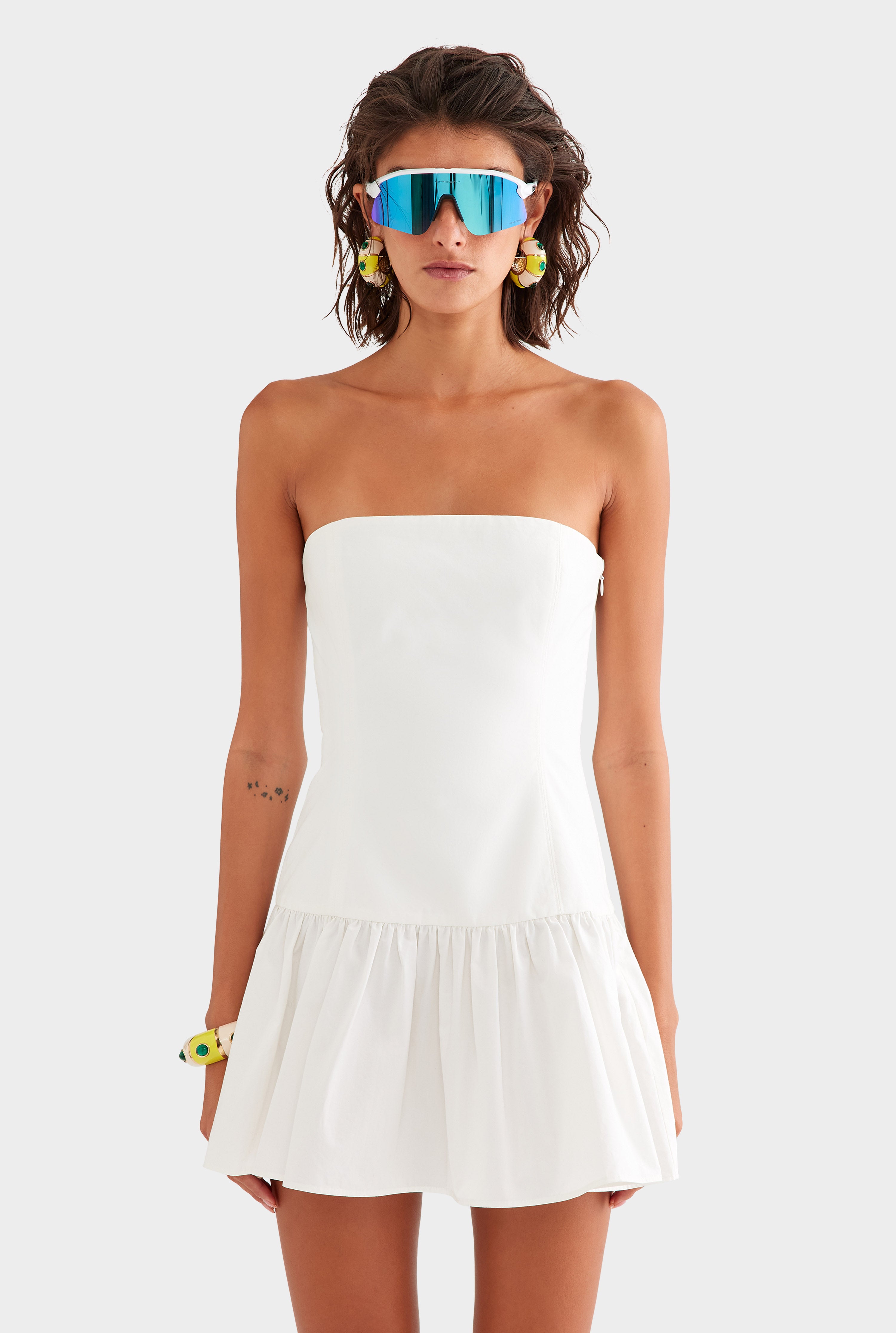 Strapless Cotton Mini Dress in White