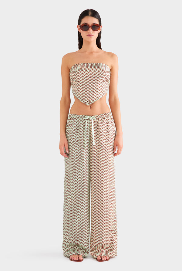 Relaxed Silk Drawstring Pant - Pale Aqua/Peach Spliced V Monogram