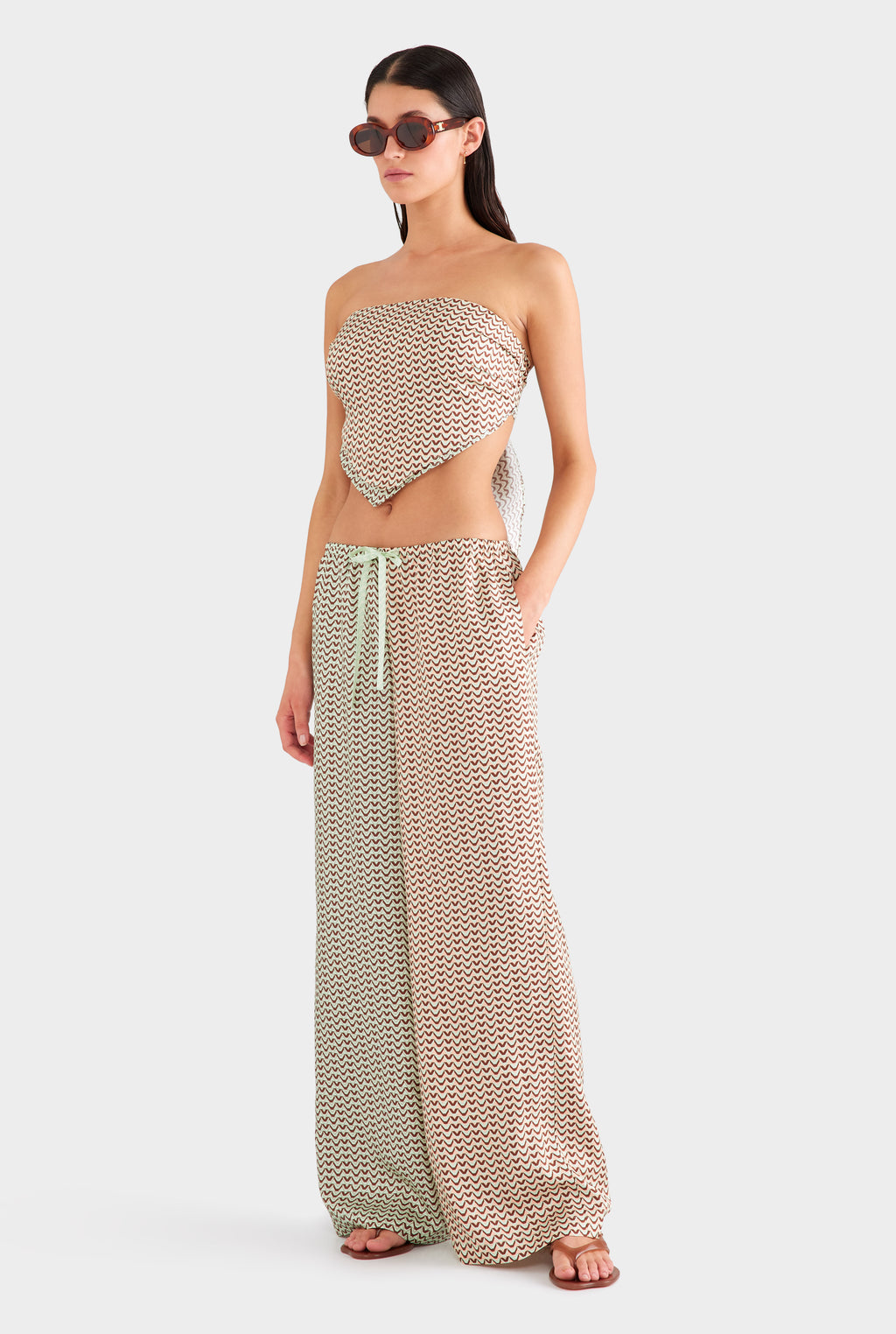 Relaxed Silk Drawstring Pant - Pale Aqua/Peach Spliced V Monogram