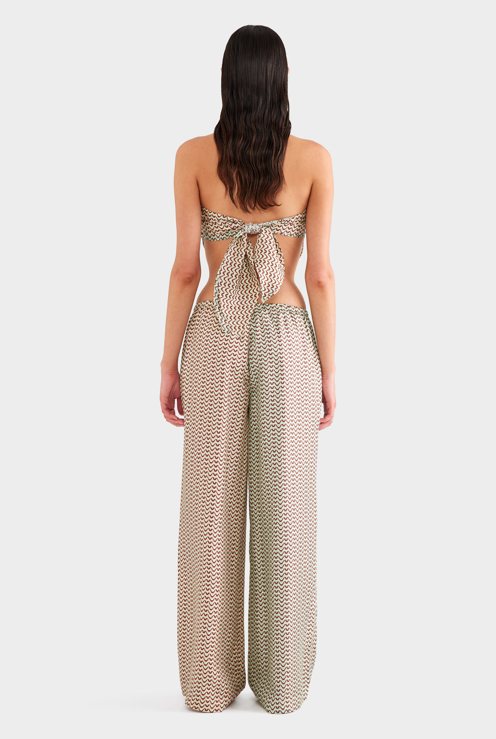 Relaxed Silk Drawstring Pant - Pale Aqua/Peach Spliced V Monogram