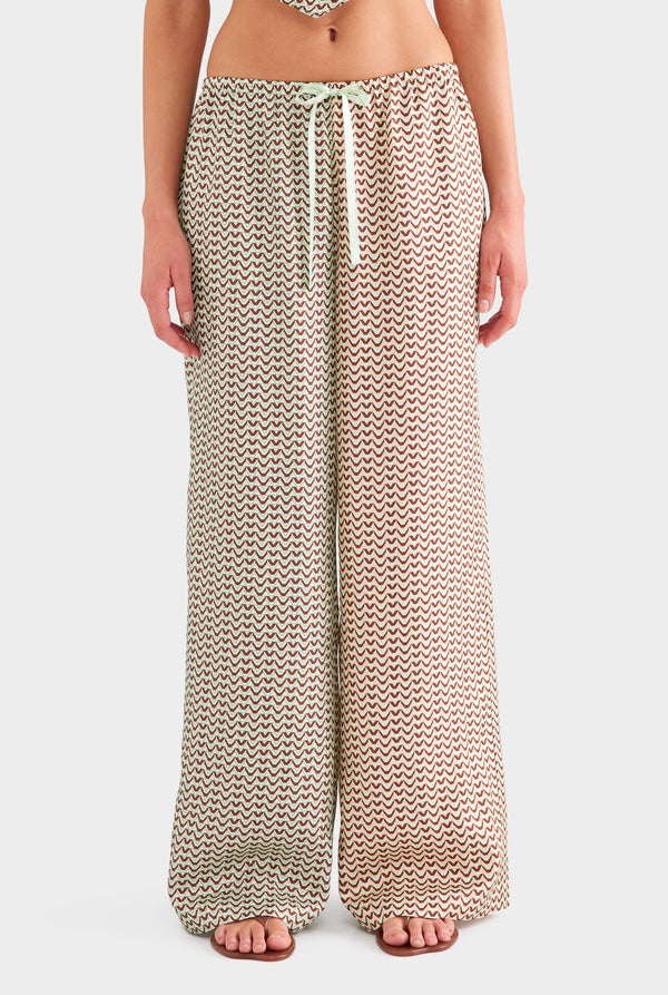 Relaxed Silk Drawstring Pant - Pale Aqua/Peach Spliced V Monogram