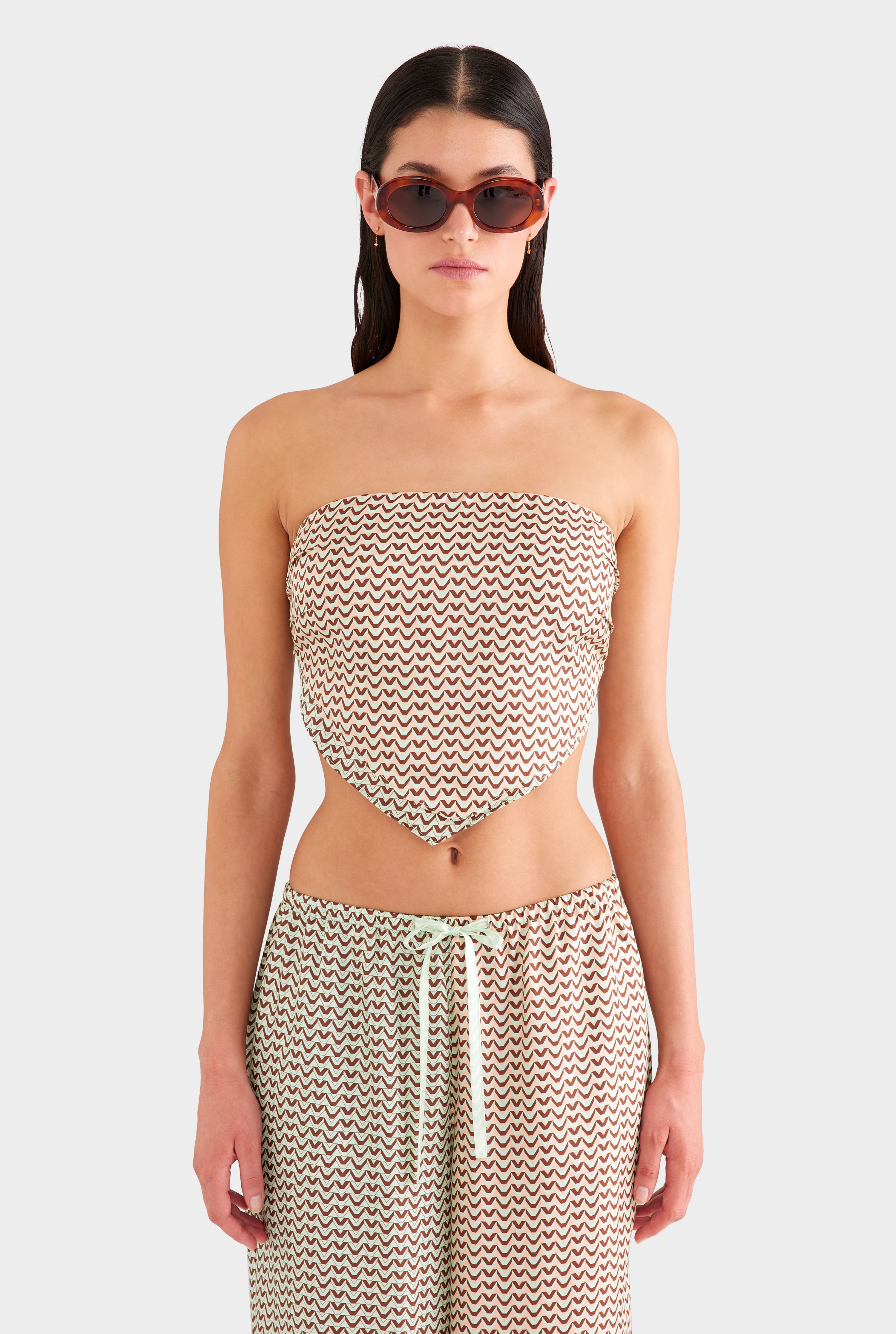 Strapless Layered Scarf Top - Pale Aqua/Peach V Monogram