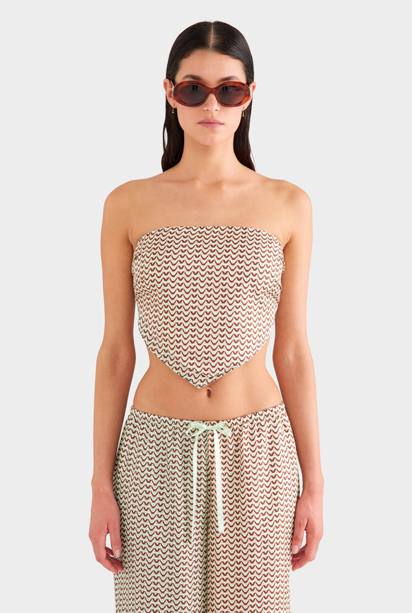 Strapless Layered Scarf Top - Pale Aqua/Peach V Monogram