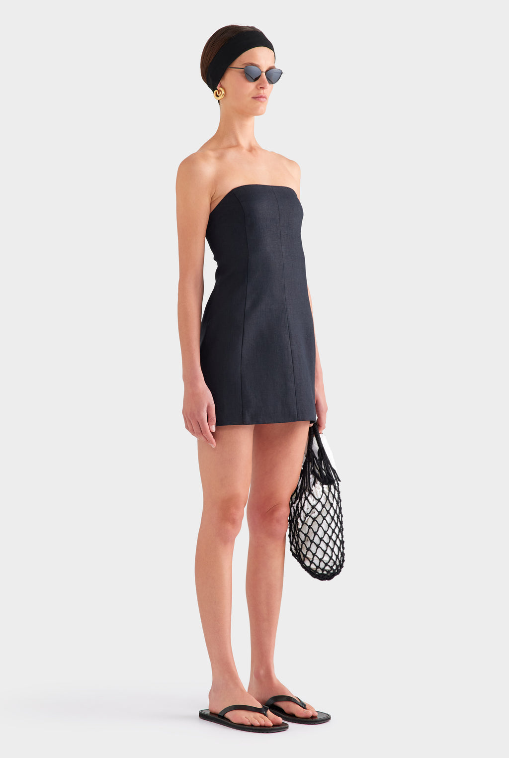 Strapless Linen Mini Dress - Black