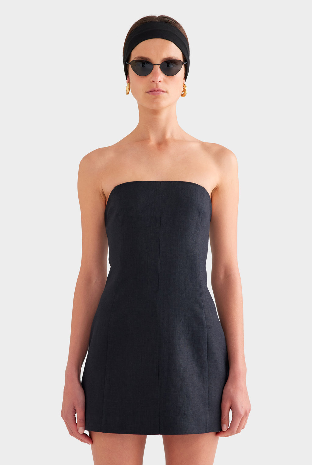 Womens Strapless Linen Mini Dress Black Venroy – VENROY