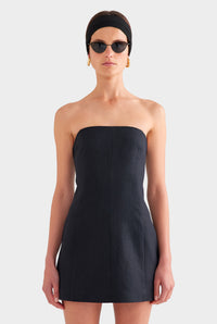 Strapless Linen Mini Dress - Black