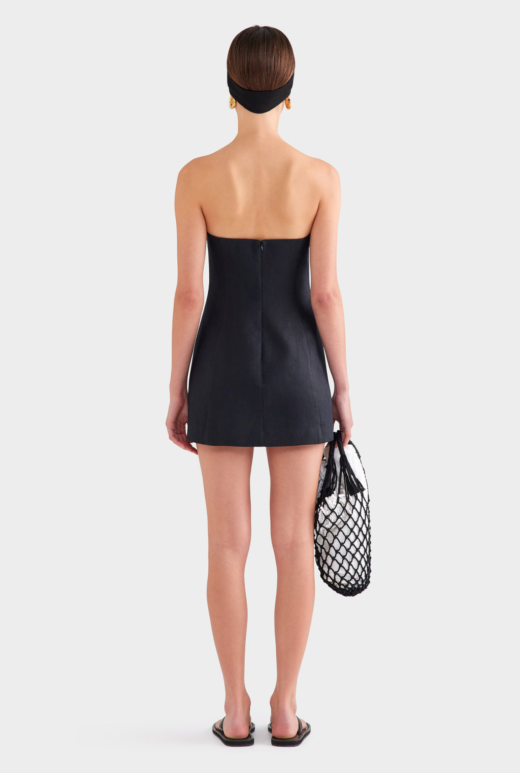 Strapless Linen Mini Dress - Black