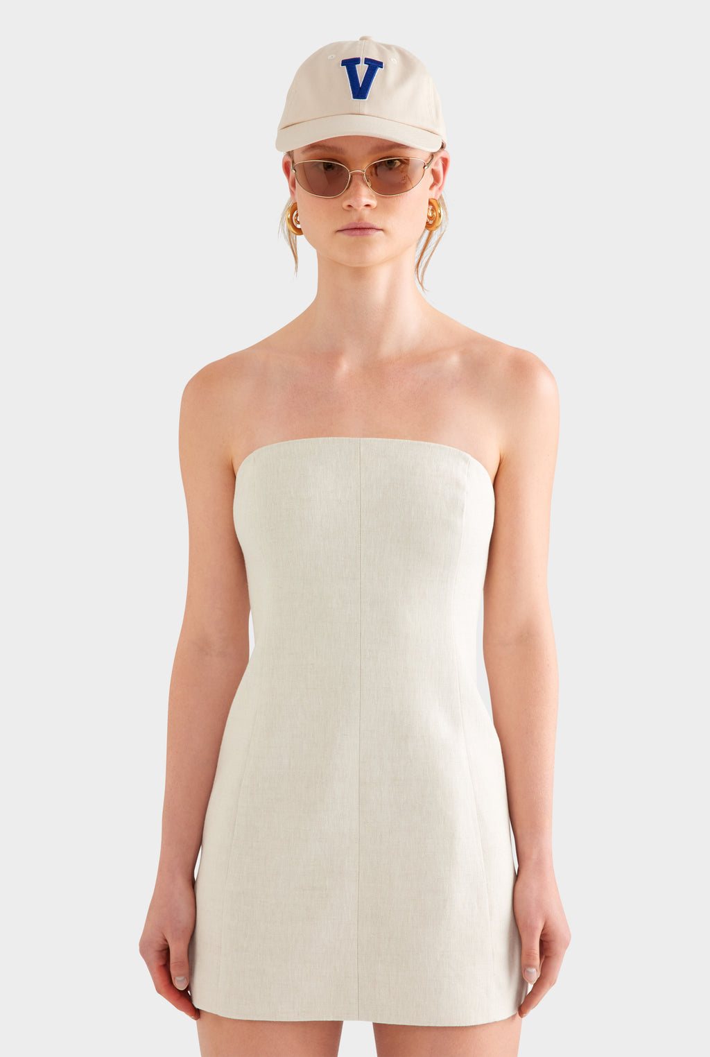 Strapless Linen Mini Dress - Sand
