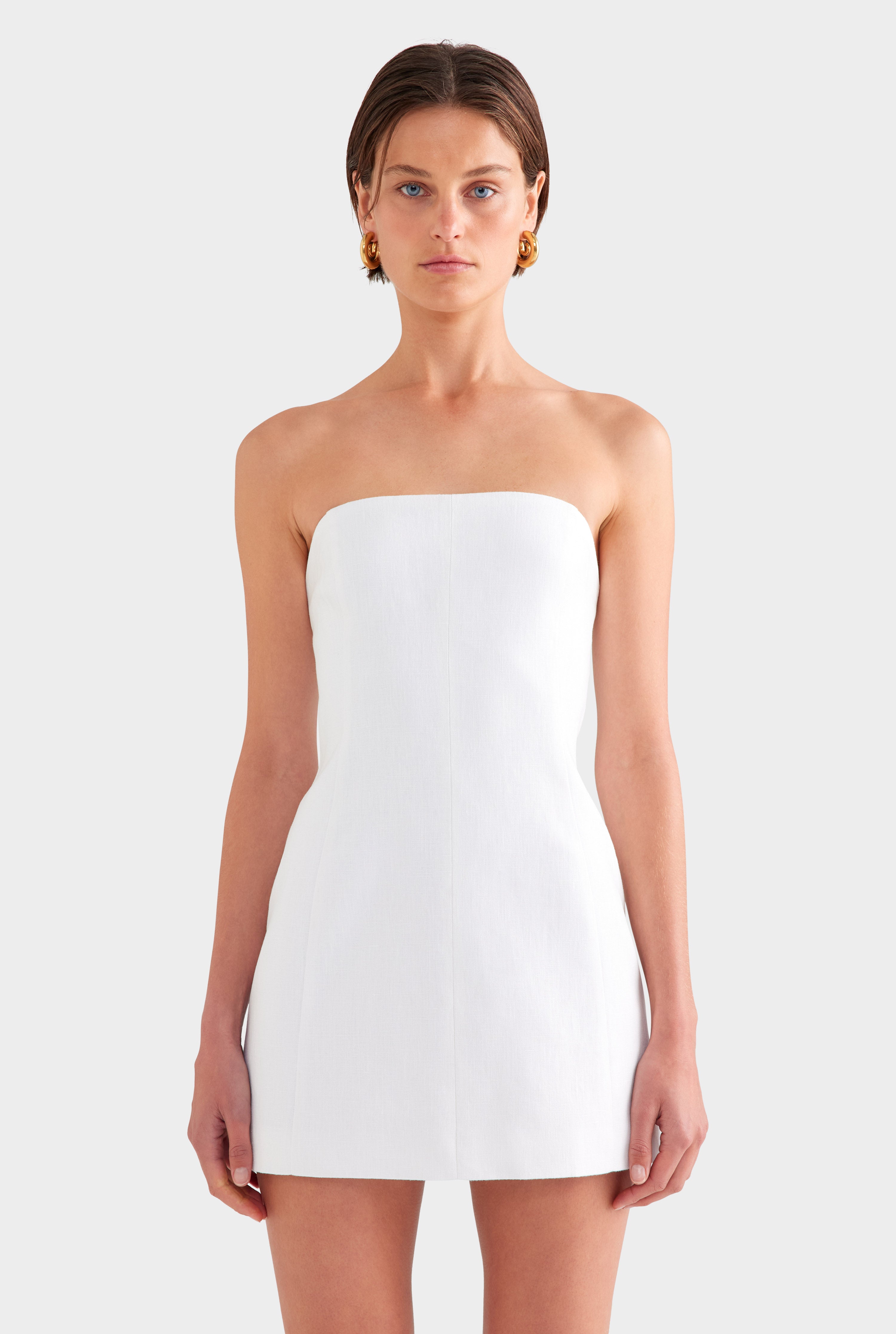 Womens Strapless Linen Mini Dress White