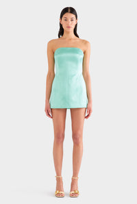 Strapless Panelled Silk Cotton Mini Dress - Seafoam