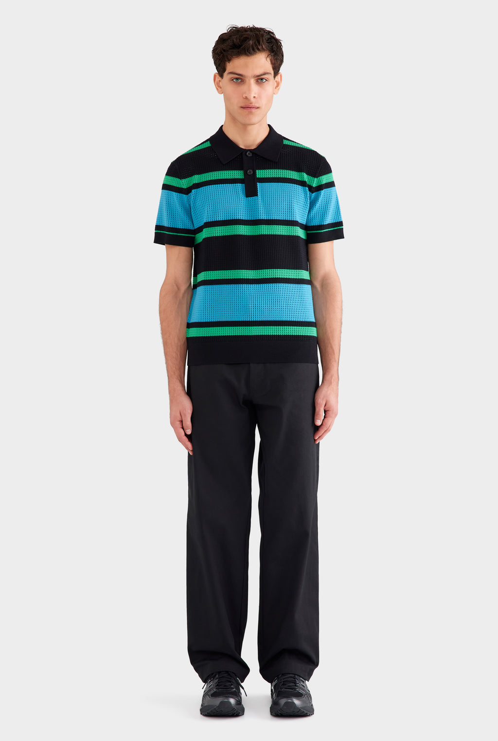 Stripe Cotton Polo - Black/Blue/Green Stripe