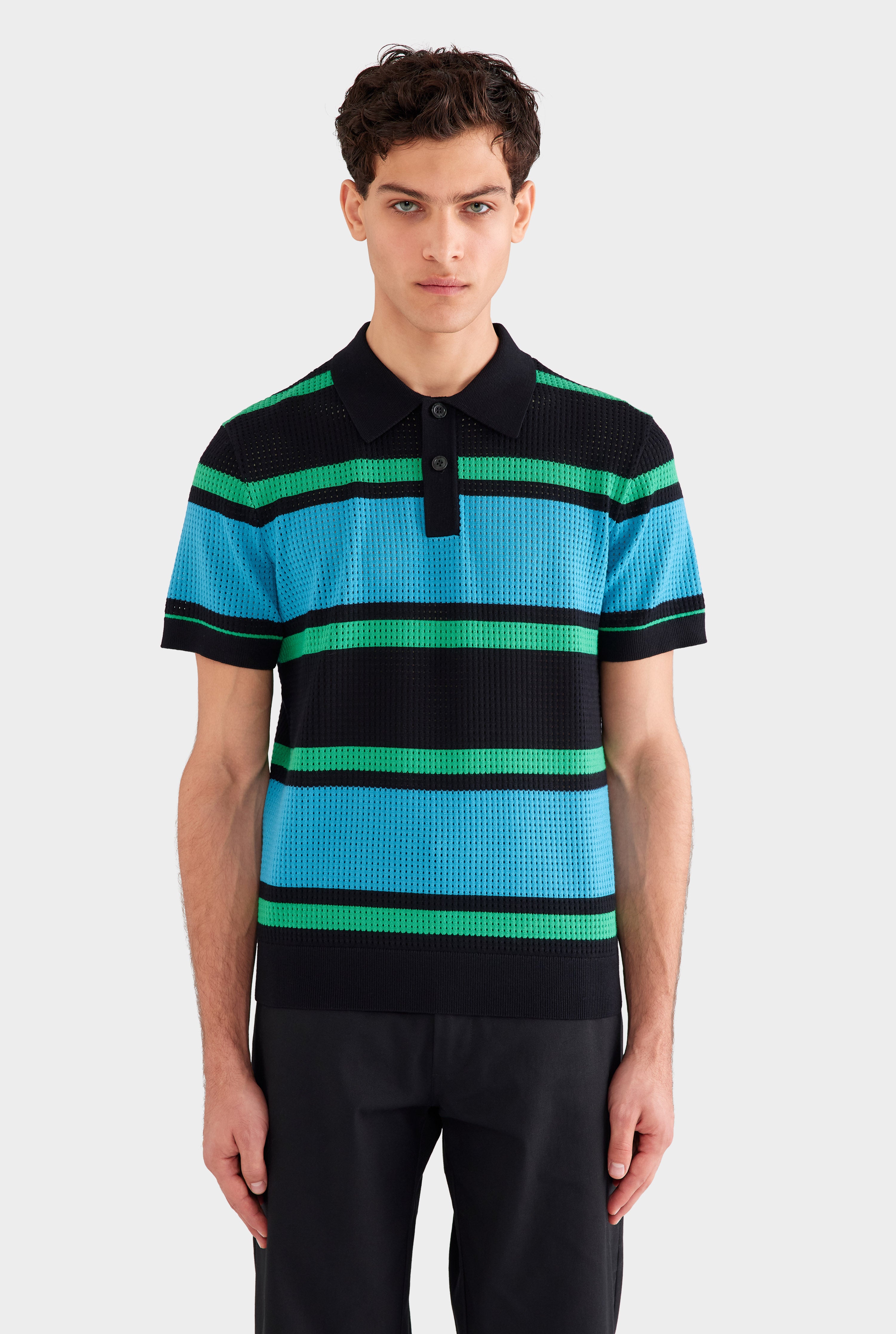 Stripe Cotton Polo - Black/Blue/Green Stripe