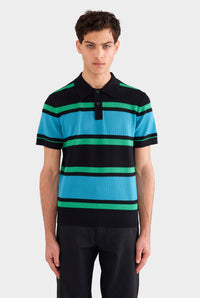 Stripe Cotton Polo - Black/Blue/Green Stripe