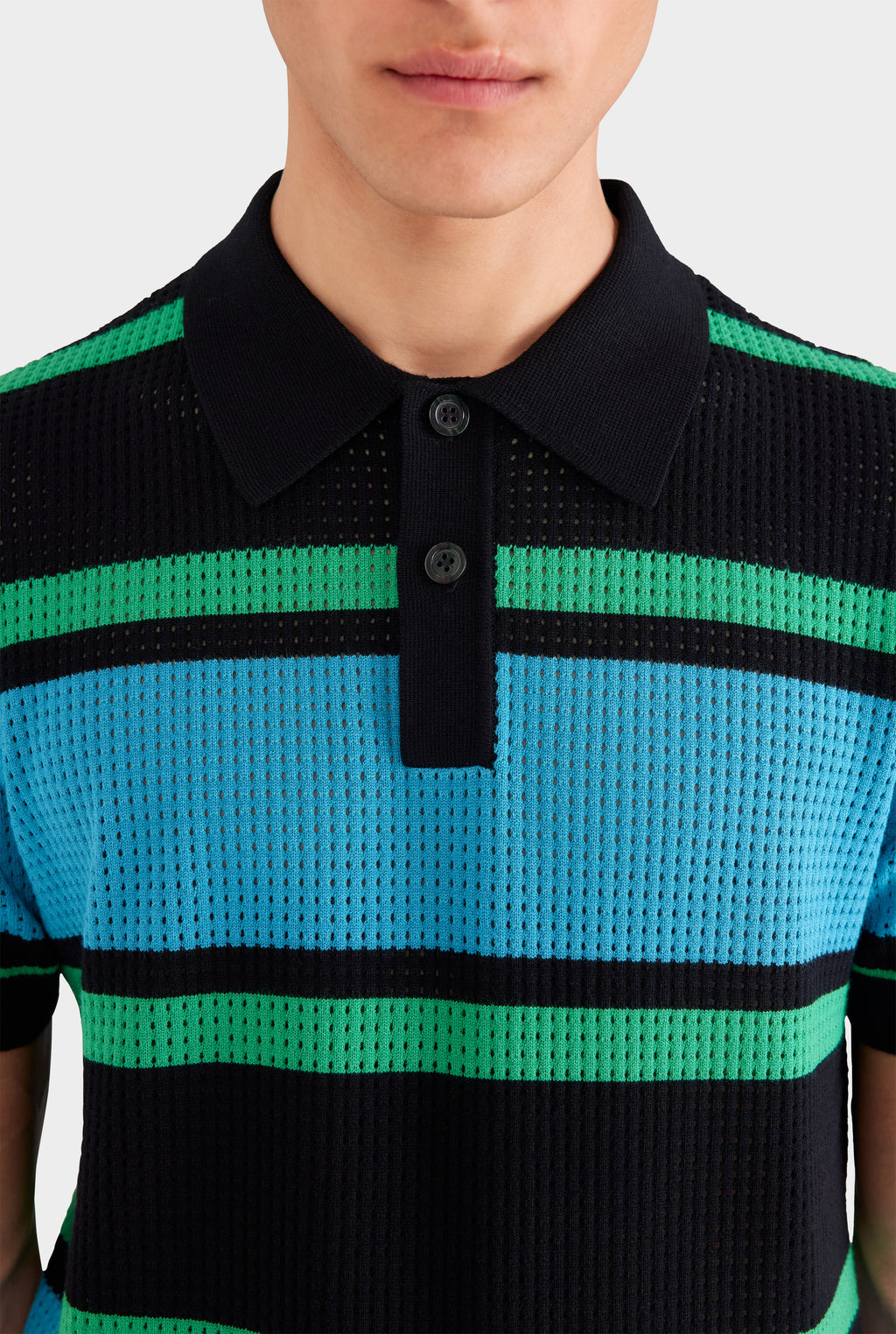 Stripe Cotton Polo - Black/Blue/Green Stripe