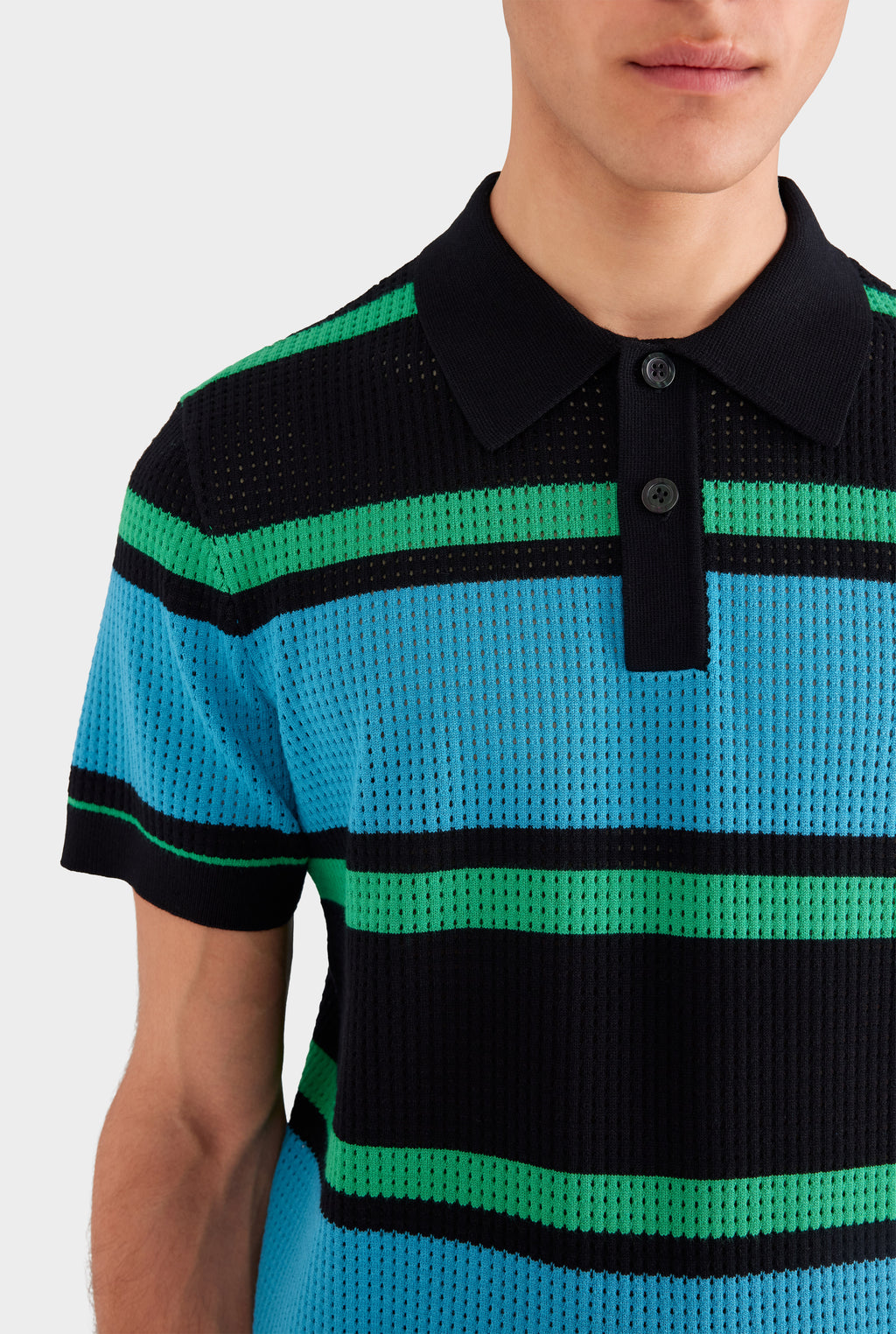 Stripe Cotton Polo - Black/Blue/Green Stripe