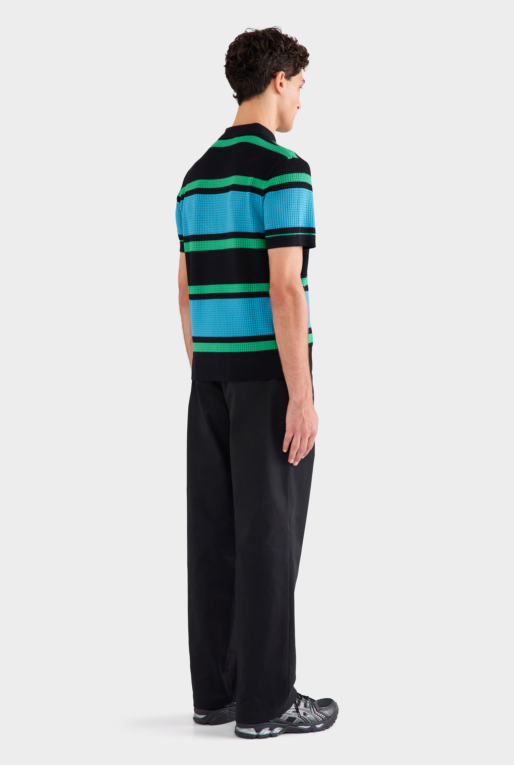 Stripe Cotton Polo - Black/Blue/Green Stripe