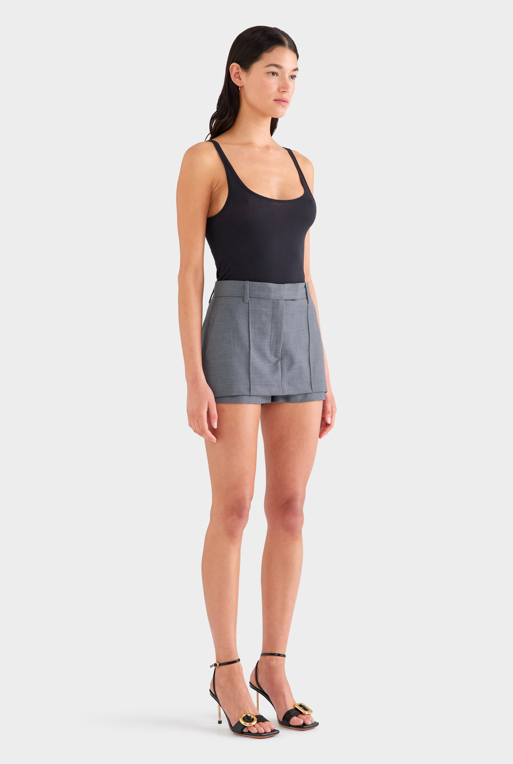Tailored Wool Culotte Short - Dark Grey Marl